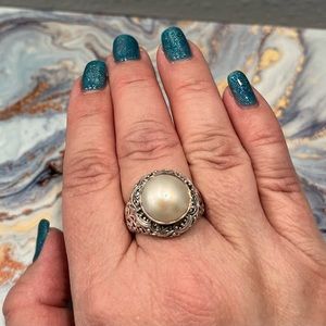 SARDA White Mabe Pearl ring size 10 designer Sterling Silver ring